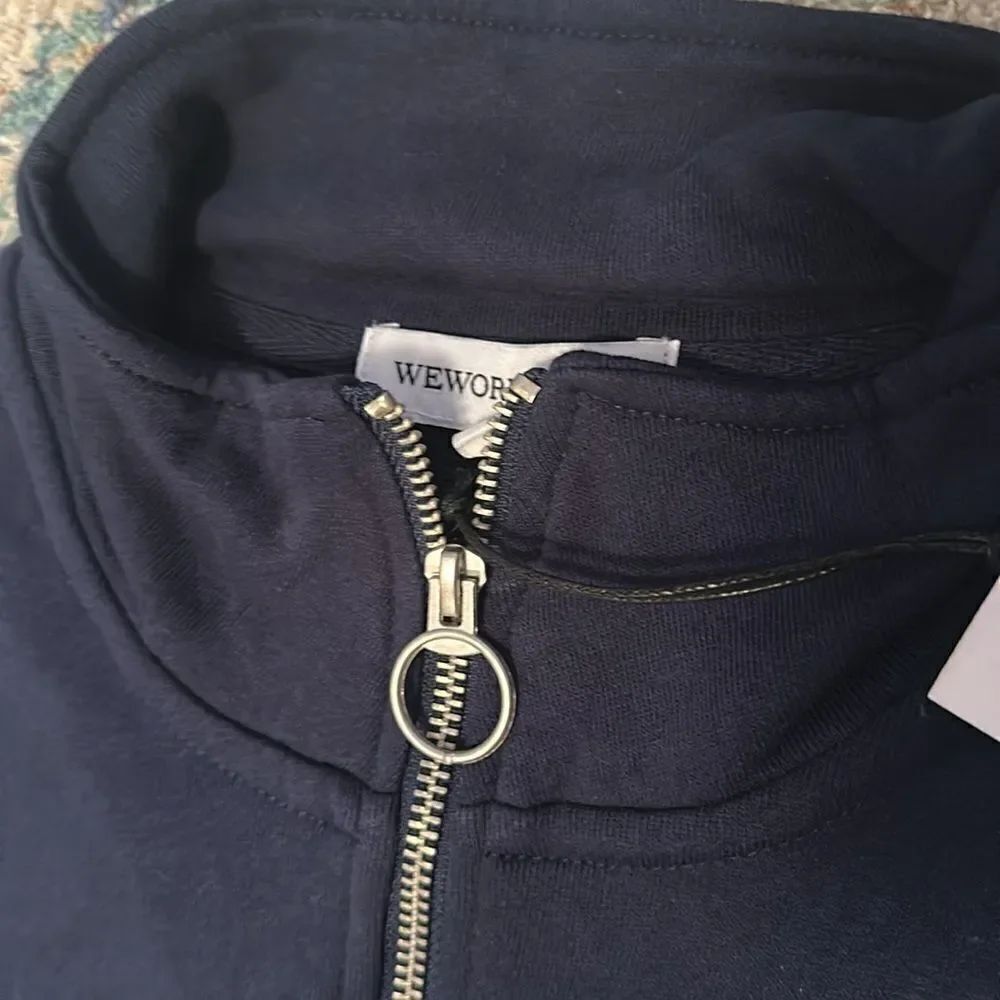 NWT WeWoreWhat Cropped Half Zip Pullover Terry In Dress Blue - Picture 3 of 6